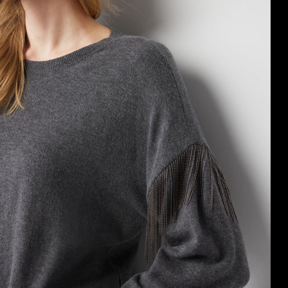 WHBM Beaded Fringe Crewneck Pullover, Medium - Picture 5 of 10